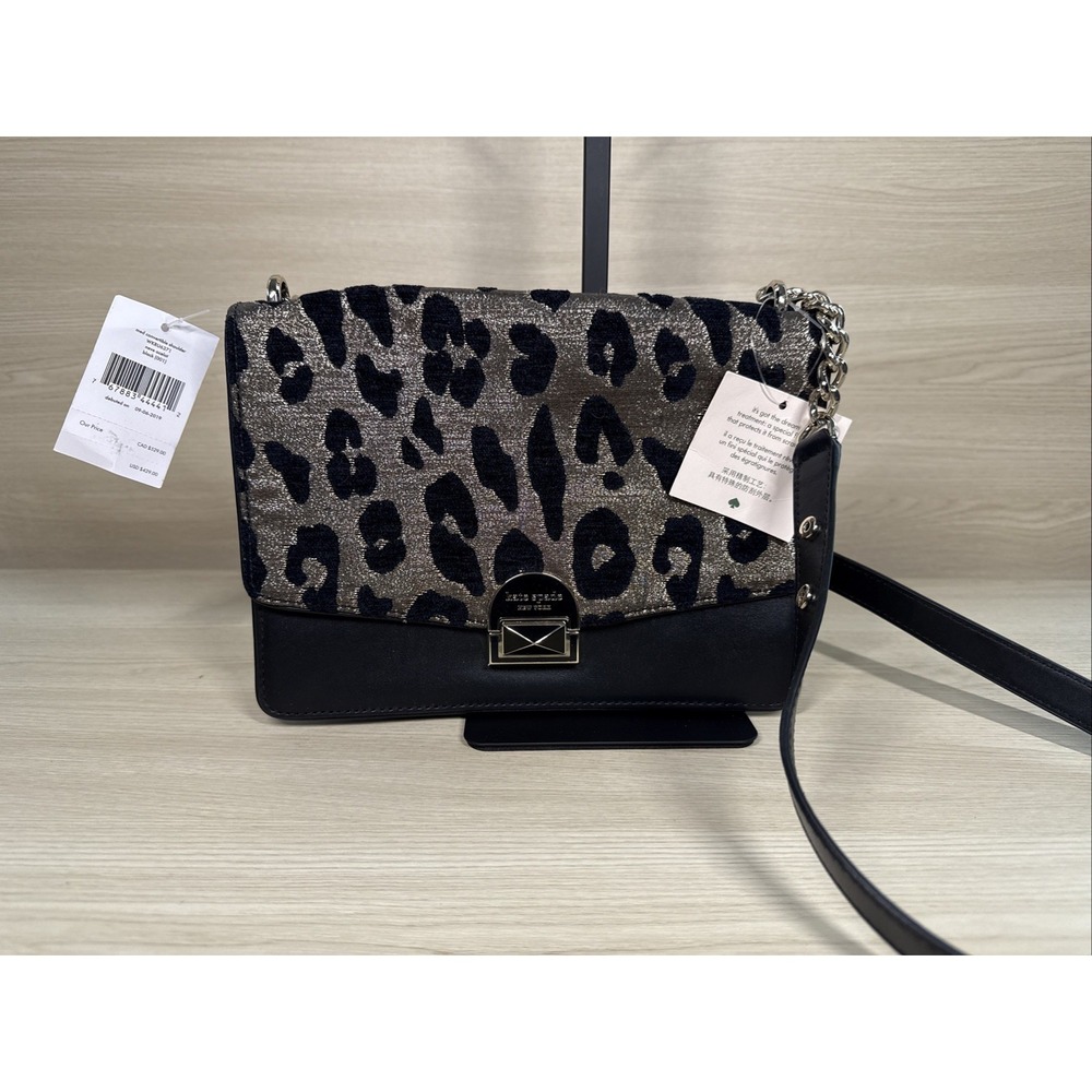 Kate Spade Neve Ocelot Medium Convertible Shoulder Crossbody Bag black gold $429